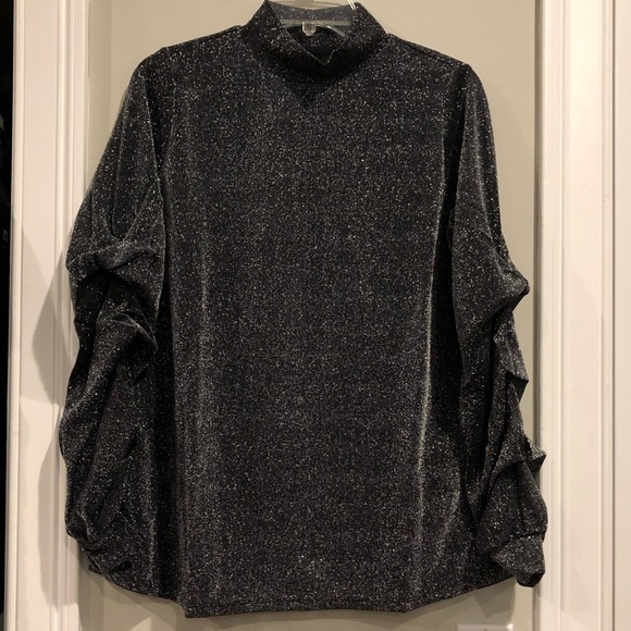 Alfani Tops - Alfani Mock-Neck Drape-Sleeve Metallic Top